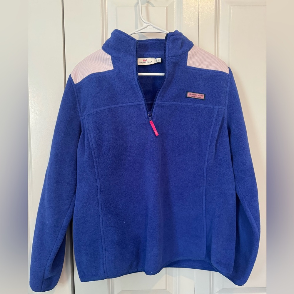Vineyard Vines Blue Fleece Pullover Jacket with Pink Accents